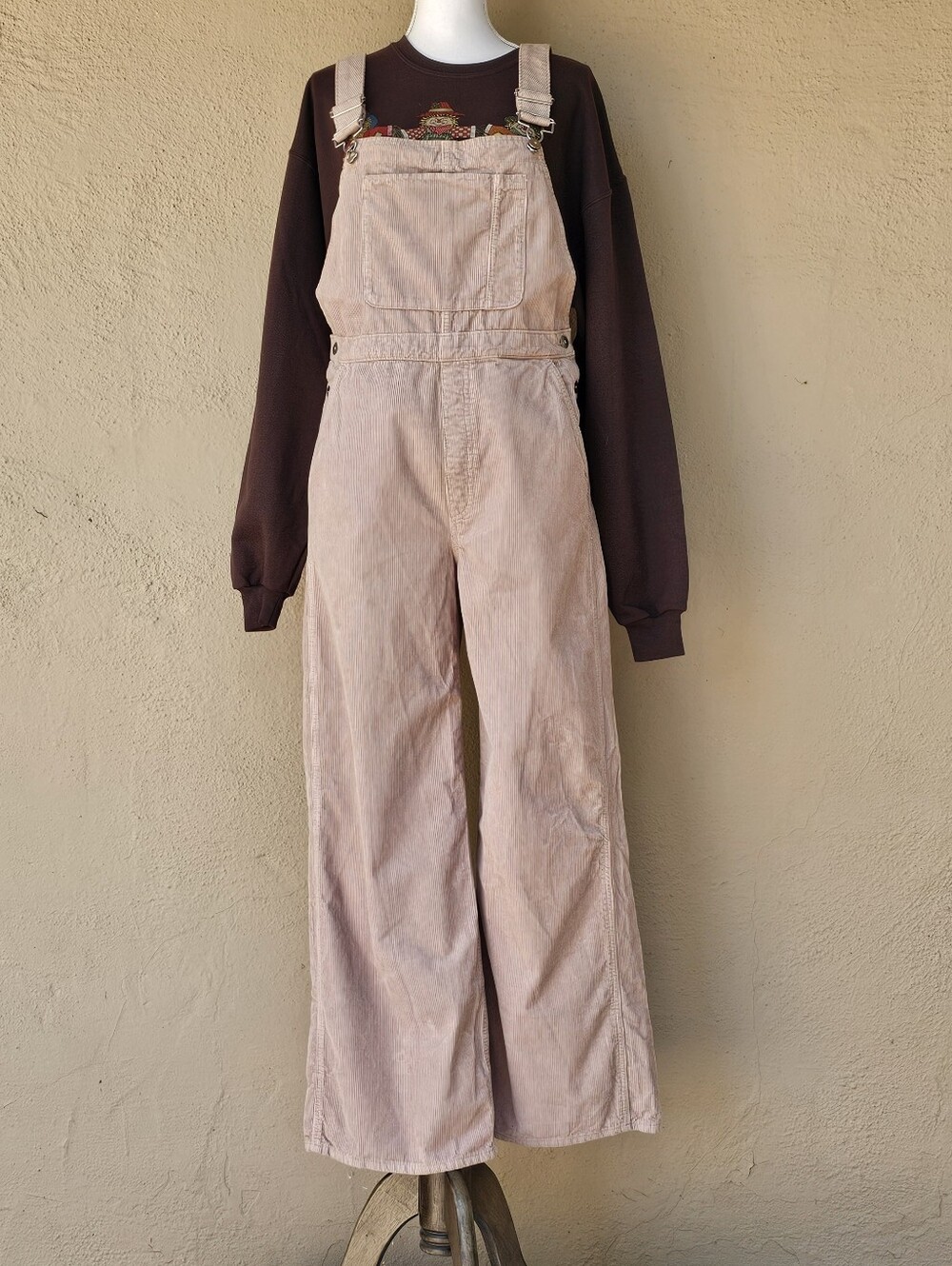 Zara Womens Pink Corduroy Ribbed Overalls 100% Cotton Sz Large